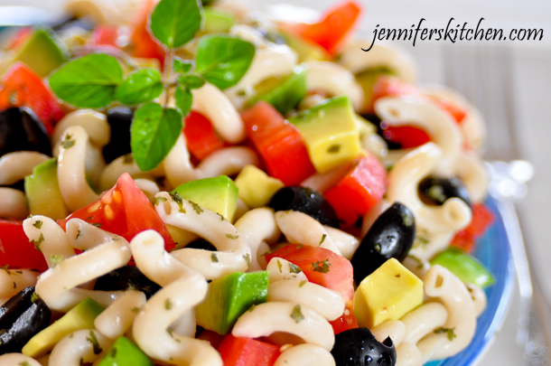 Pasta with Avocado Tomato and Olives