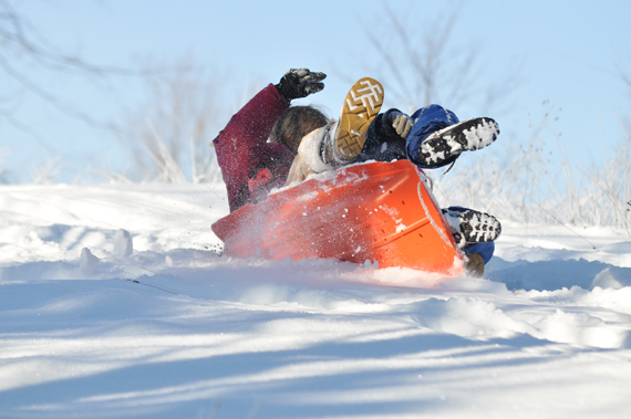 snow sled crash