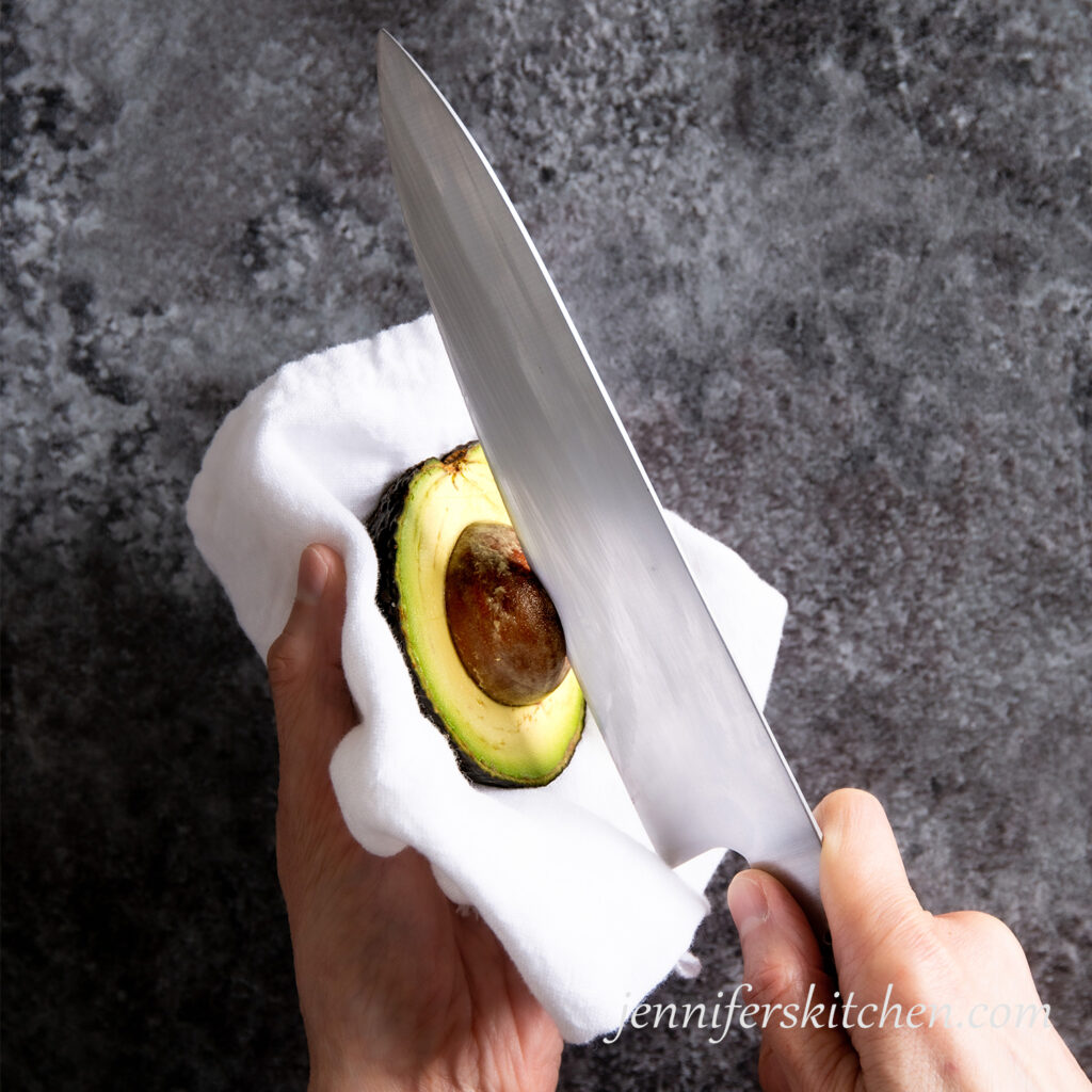 Knife stuck in avocado pit