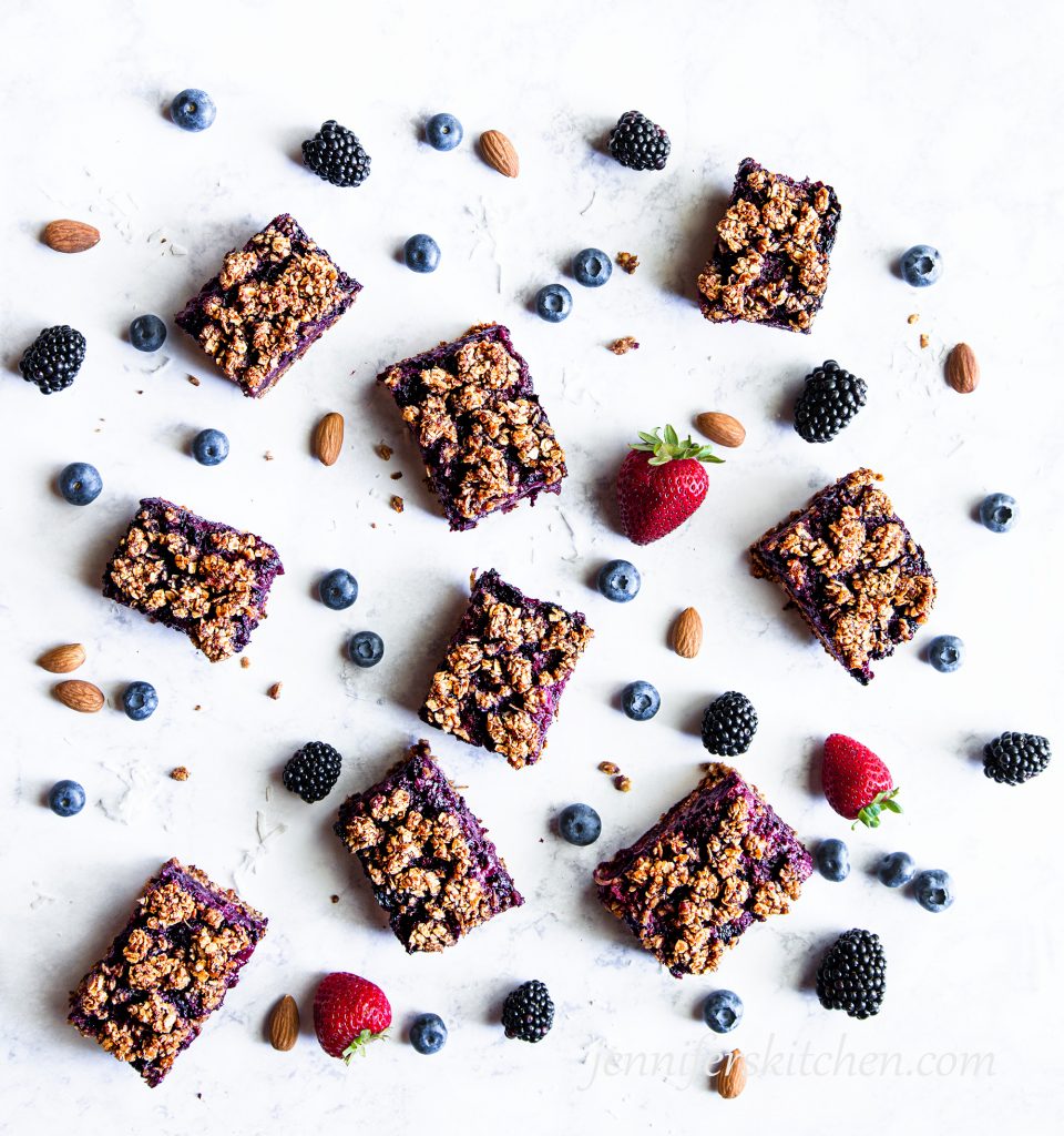 Healthy berry breakfast bars with fruit and nuts