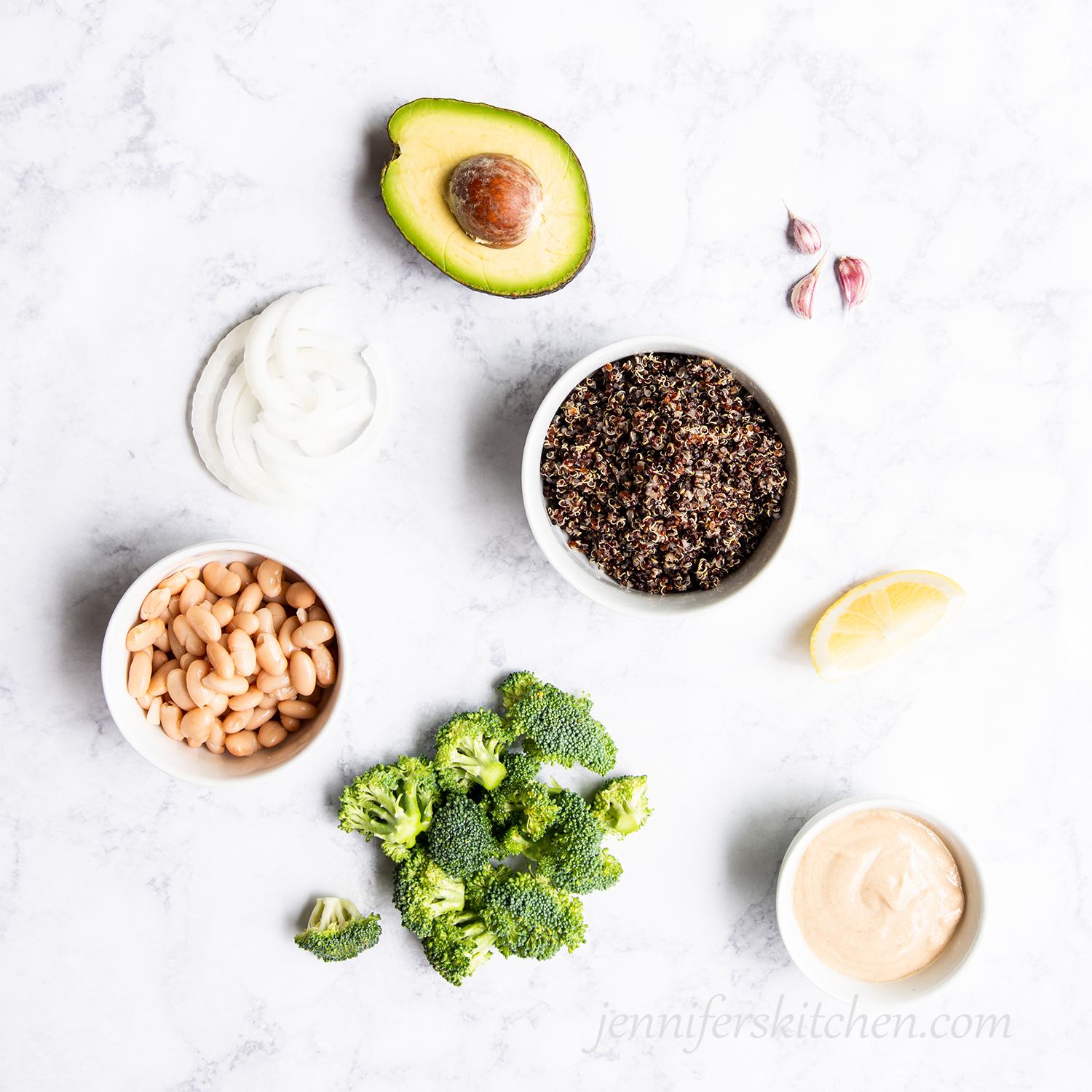 Ingredients for broccoli bowl.