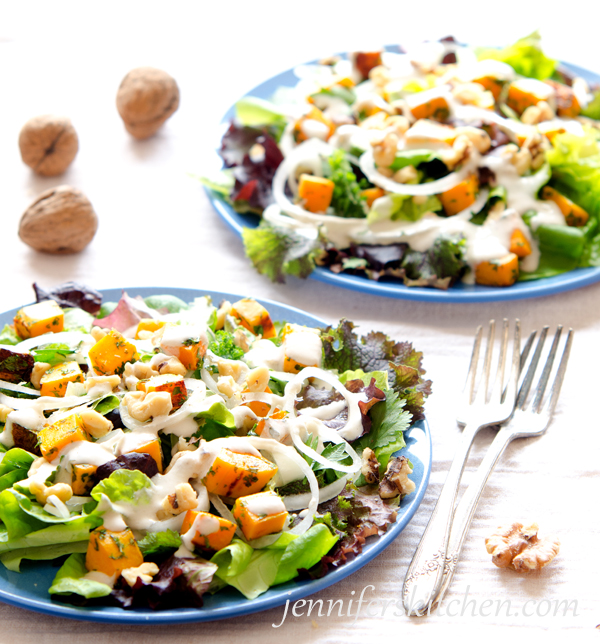 Butternut Squash and Greens Salad with Maple Sunflower Dressing