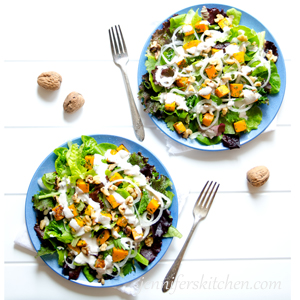 Butternut Squash and Greens Salad with Maple Sunflower Dressing