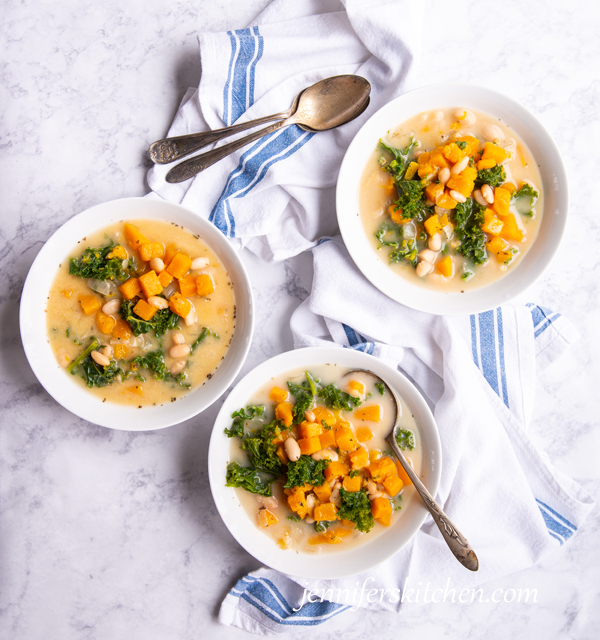 Creamy Butternut, White Bean, and Kale Soup