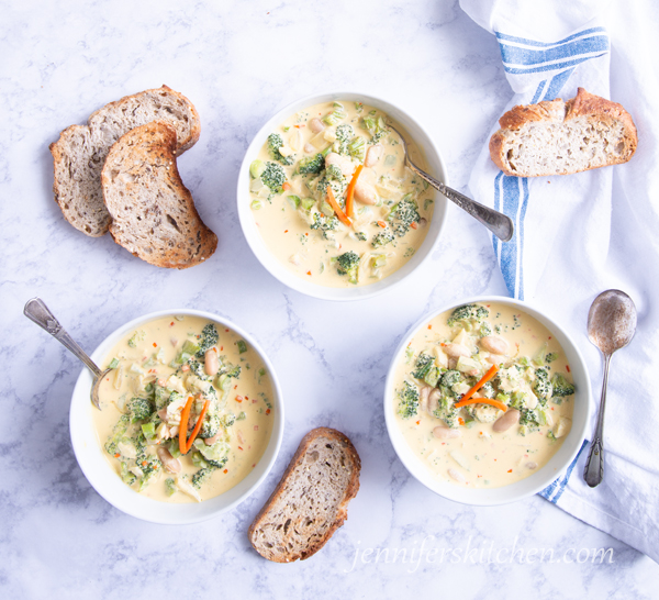Cheesy Broccoli Cannellini Bean Soup (Vegan and Gluten-Free)