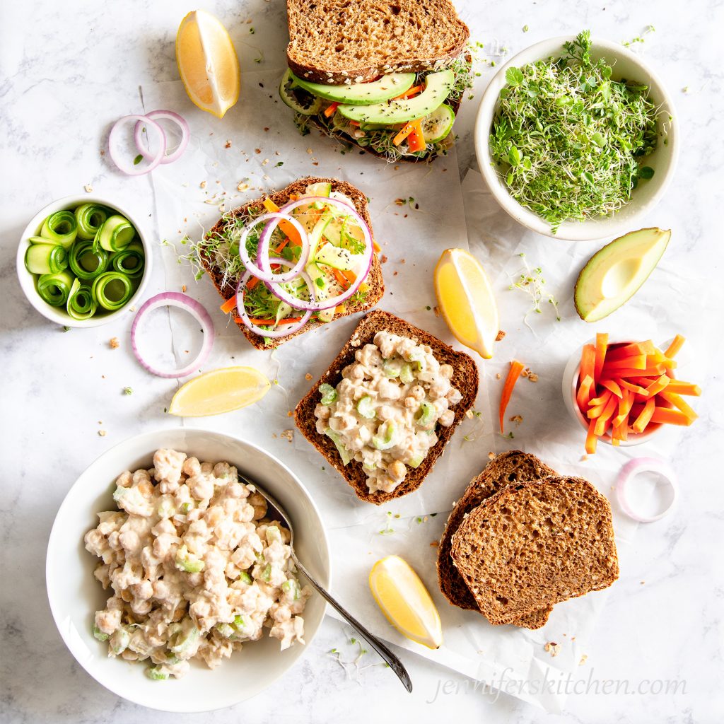 No-Mayo Chickpea Salad Sandwich and all the fixings