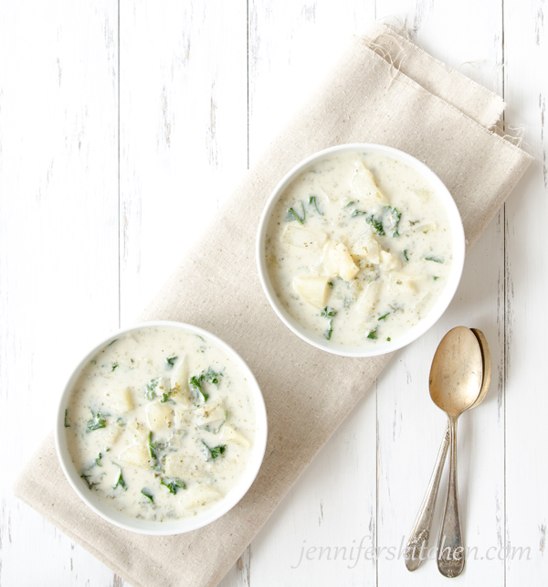 Vegan and Gluten-Free Cream of Potato and Kale Soup