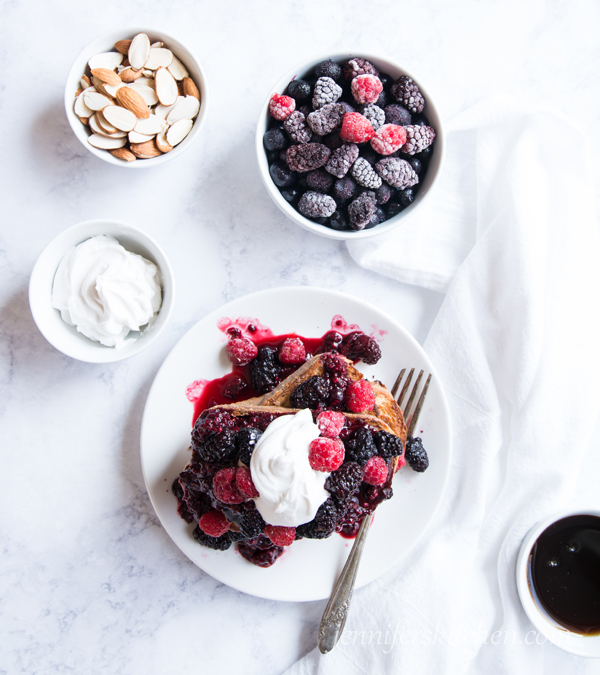 Healthy Vegan French Toast with berries and vegan cream