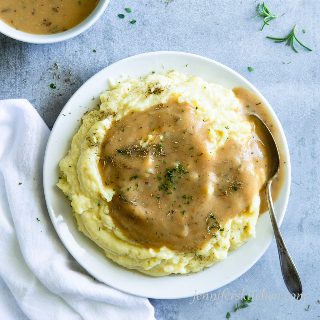 Chickpea Gravy over mashed potatoes.