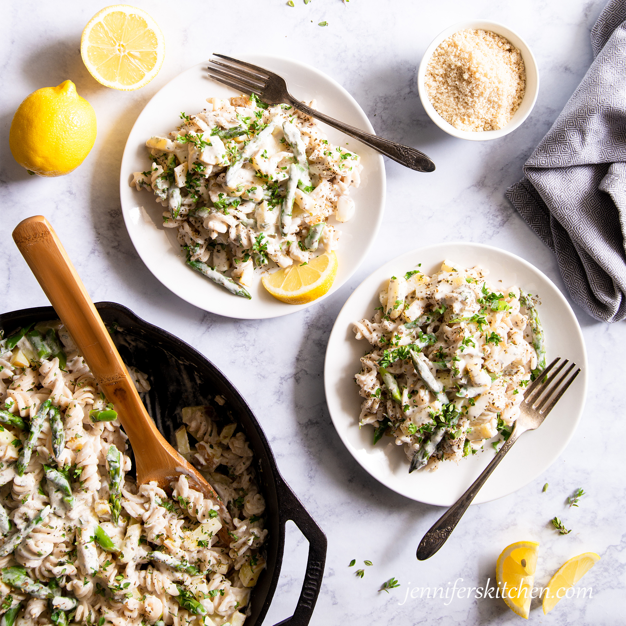 Creamy Asparagus, Pasta, and Potatoes - JennifersKitchen