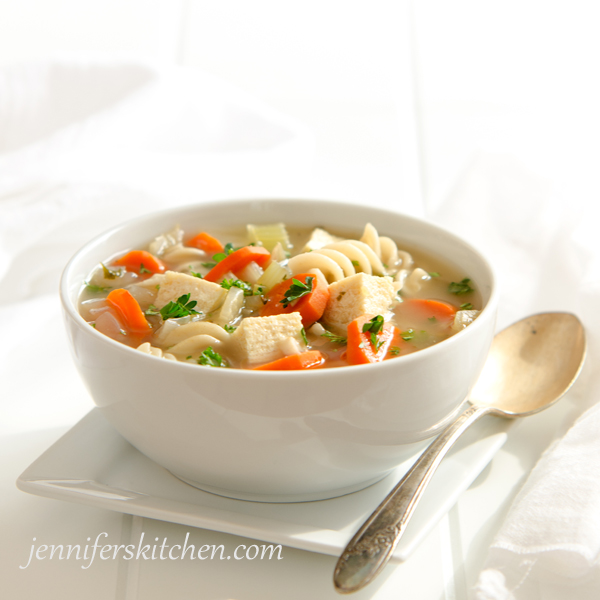 Italian Vegetable Soup with Pasta and Meaty Tofu