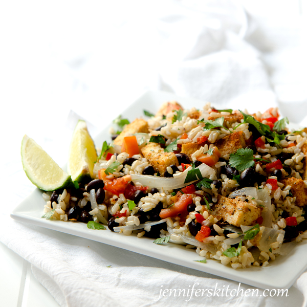 Lime Cilantro Rice with Black Beans and Tofu