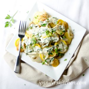 New Potatoes and Summer Squash with Fresh Herb Sauce