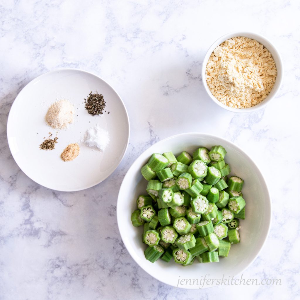 oil-Free Baked Breaded Okra Ingredients