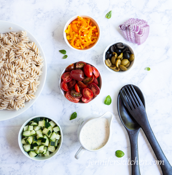 ingredients for mayo free pasta salad