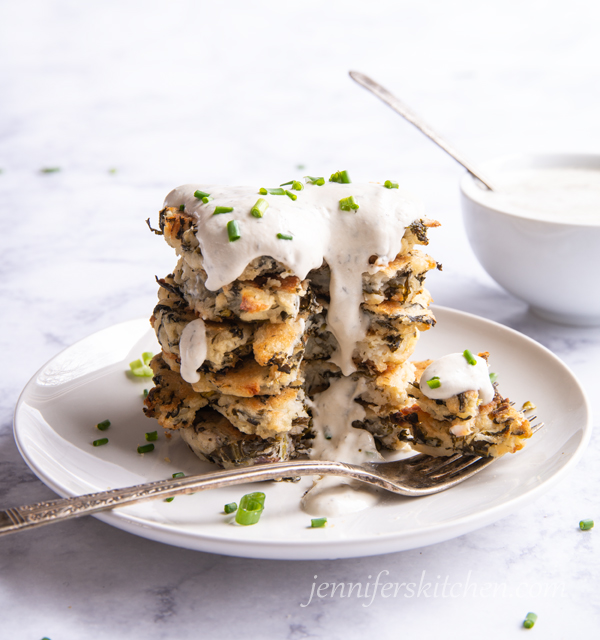 Un-fried, Oil-Free, Potato Kale Cakes