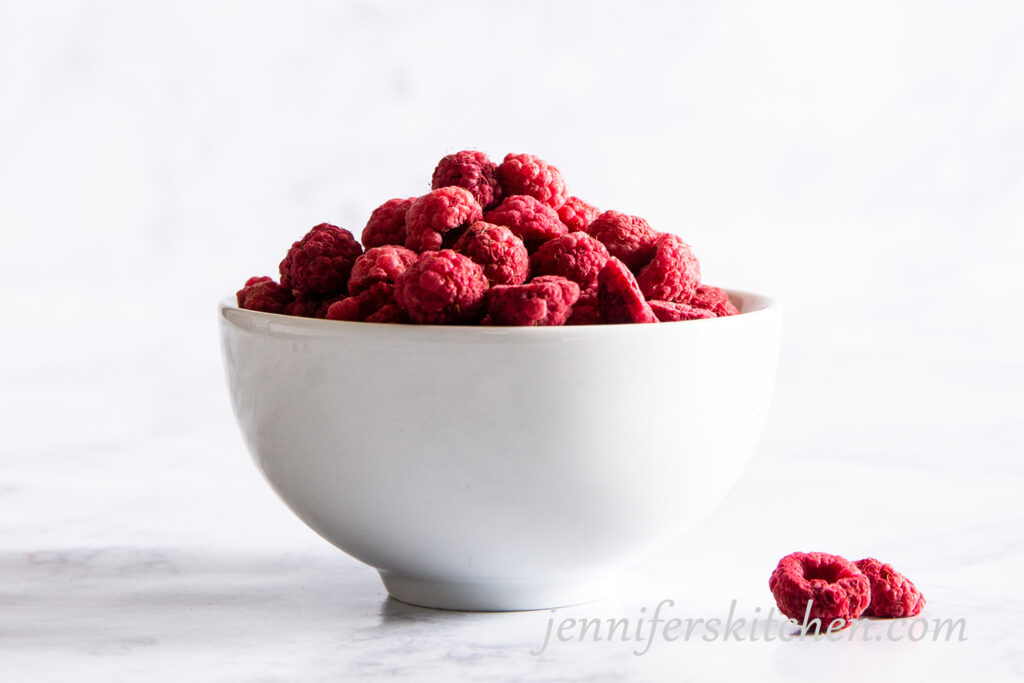 Dried raspberries in a bowl