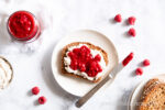 Sugar-Free Raspberry Jam on toast with almond cheese.