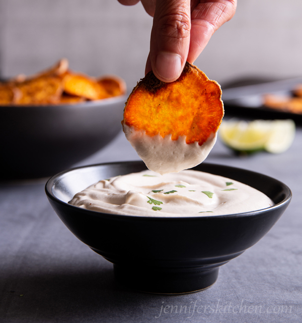 Roasted Sweet Potato Coins with Creamy Lime Dip